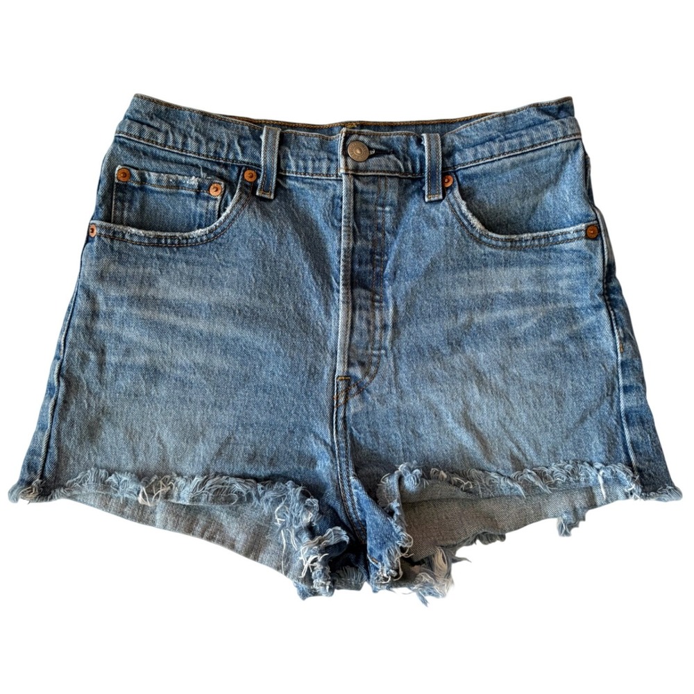 Levi's‎ Shorts Womens 29 Blue Ribcage Shorts Denim High Rise Raw Hem Distressed
